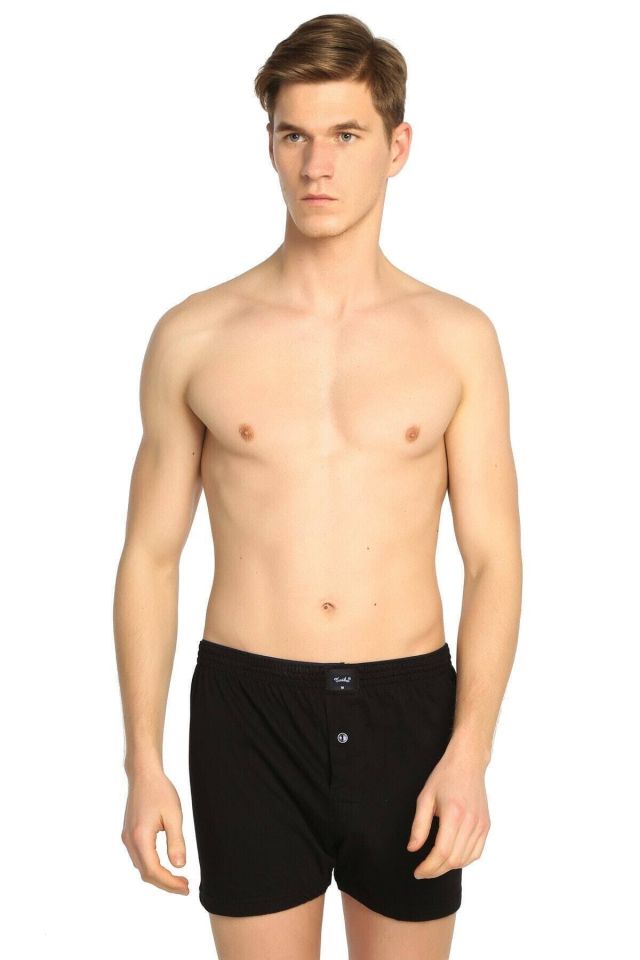 Men's Black 6-Pack Combed Buttoned Boxer