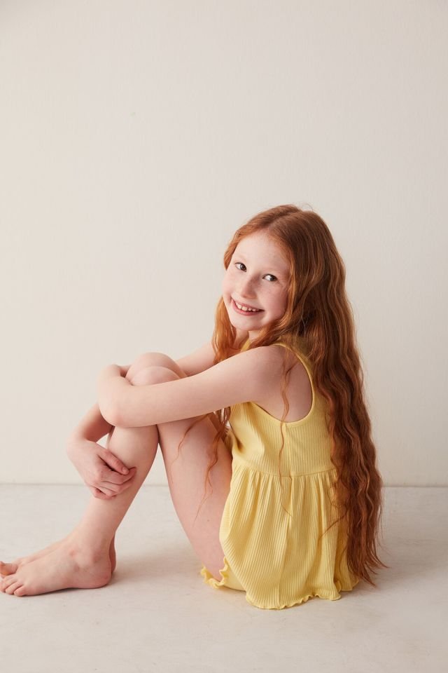 Light Yellow Girl Child Yellow Frill 2 Pajamas Set