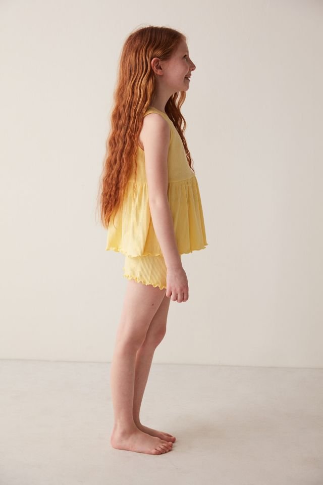 Light Yellow Girl Child Yellow Frill 2 Pajamas Set
