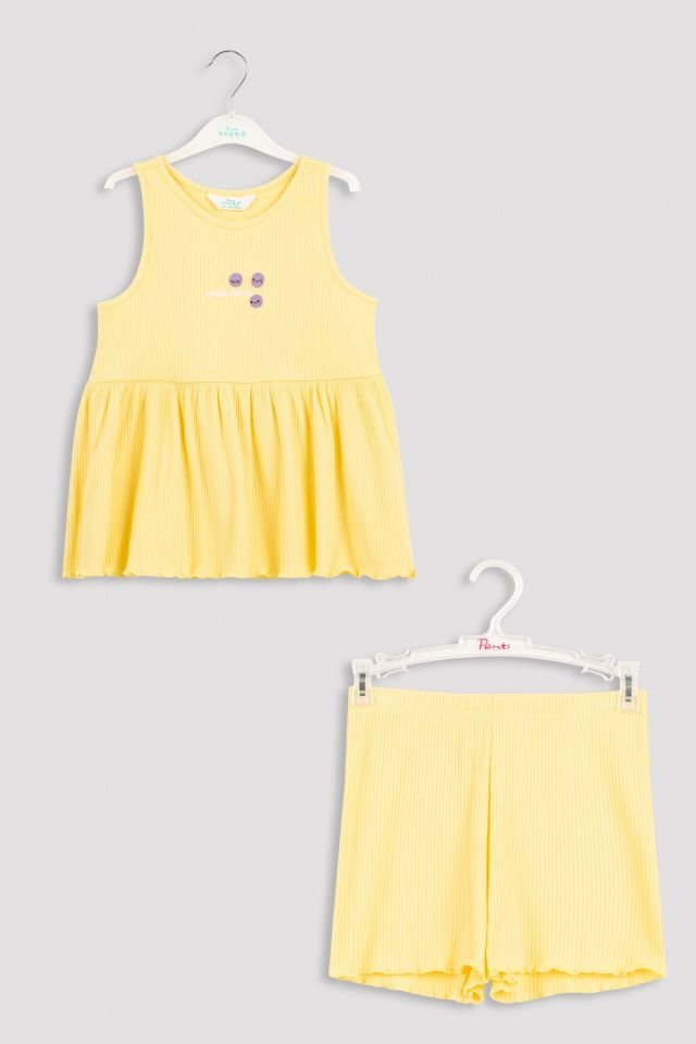 Light Yellow Girl Child Yellow Frill 2 Pajamas Set