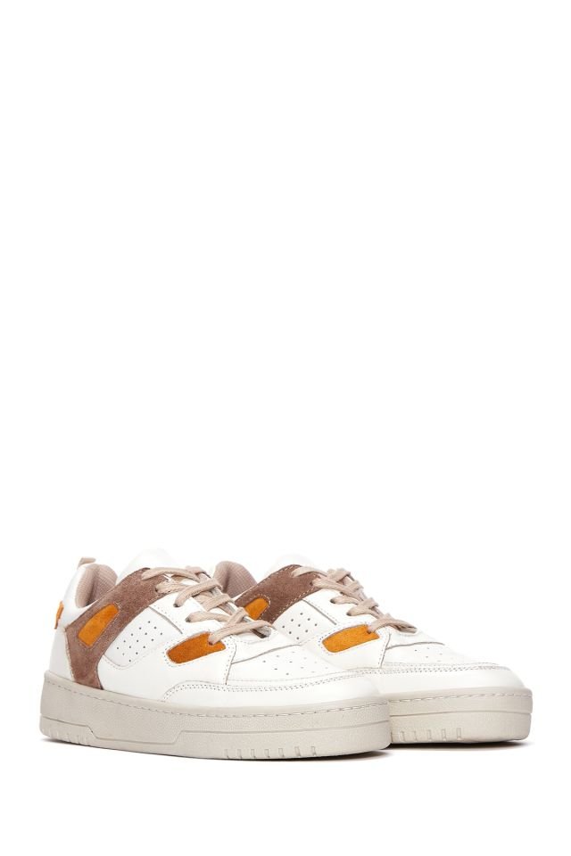 Kadın Süet Detaylı Deri Sneaker