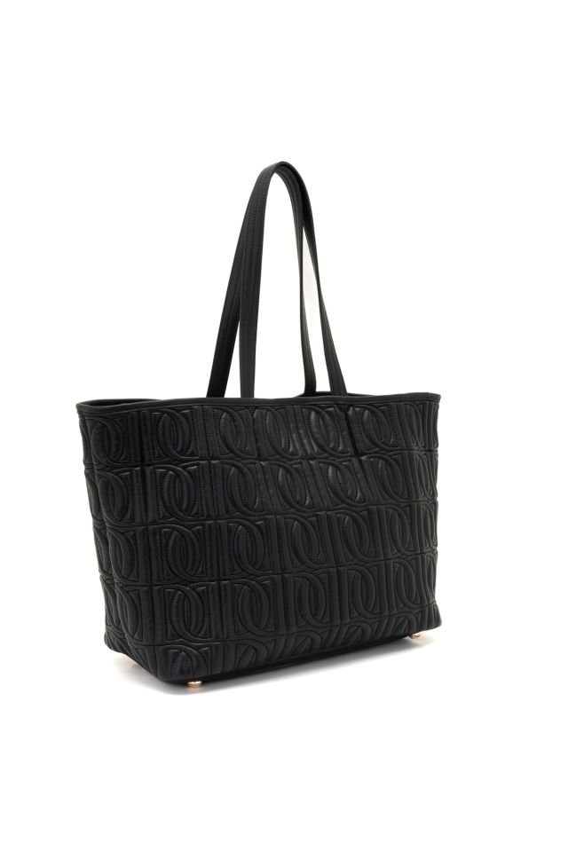 Huda Black Women's Monogram Leather Shopping Bag