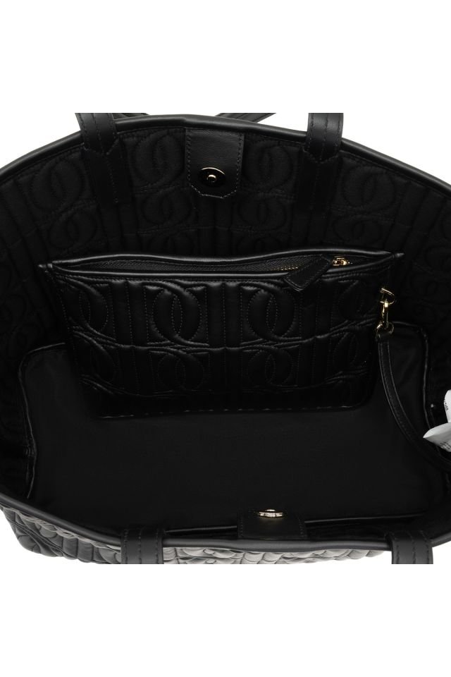 Huda Black Women's Monogram Leather Shopping Bag