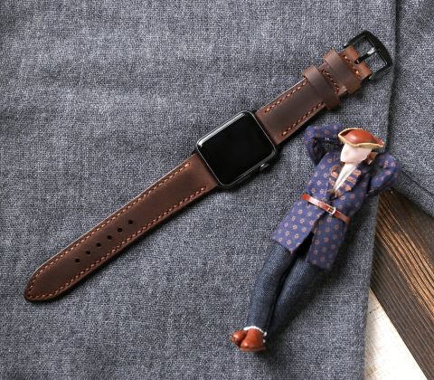 Çift Kat Deri Apple Watch Kayışı - Antik Kahve