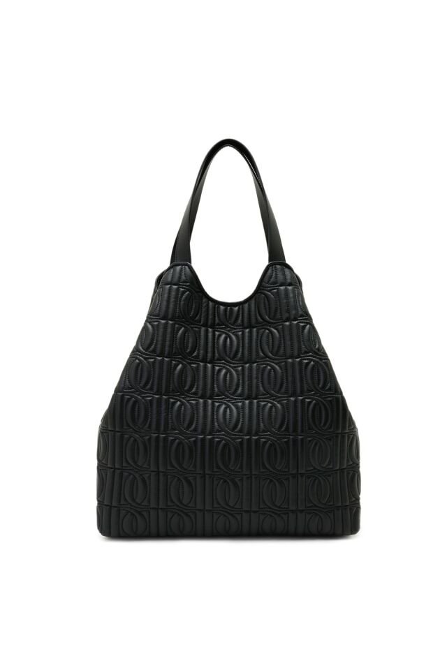Lupine Black Women's Monogram Leather Shopping Bag