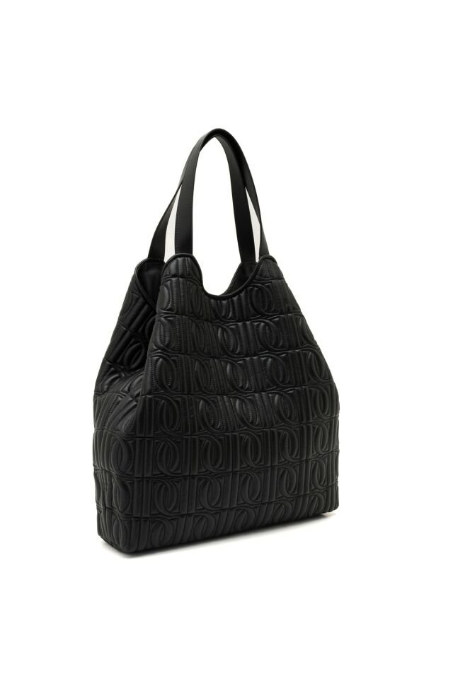 Lupine Black Women's Monogram Leather Shopping Bag