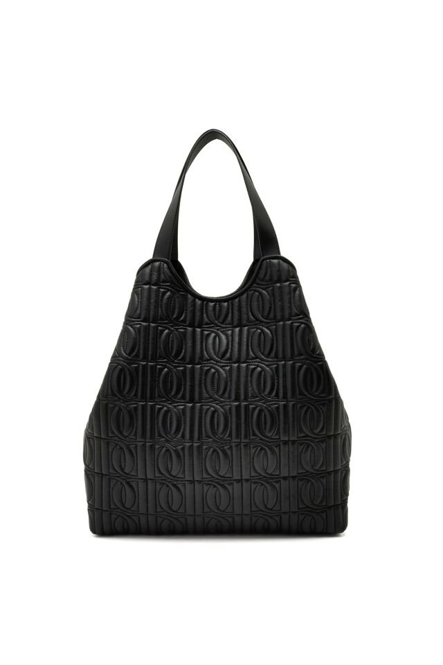 Lupine Black Women's Monogram Leather Shopping Bag