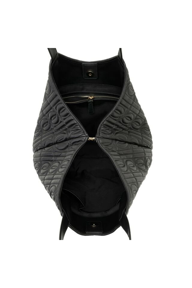 Lupine Black Women's Monogram Leather Shopping Bag
