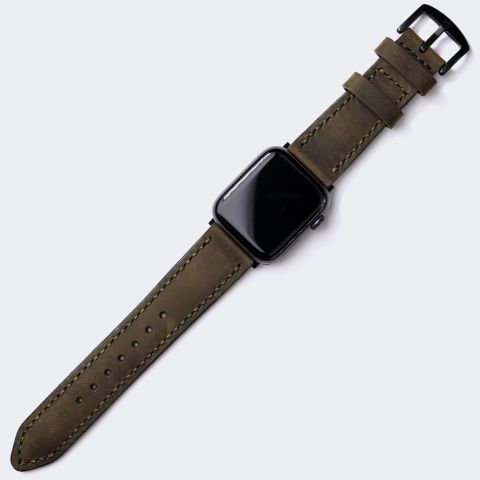 Çift Kat Deri Apple Watch Kayışı - Antik Yeşil