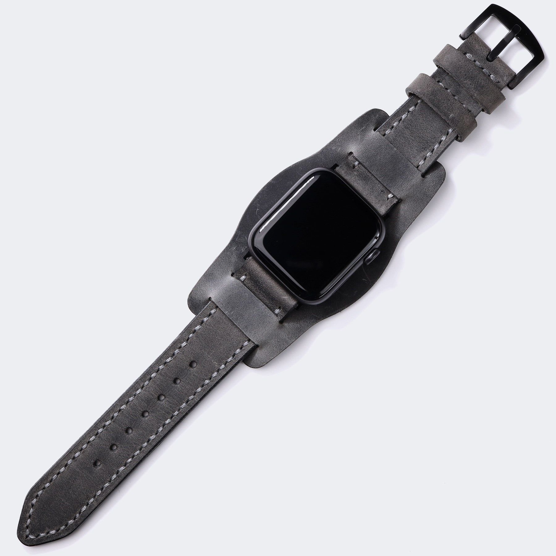 Bund Strap - Çift Kat Deri Apple Watch Kayışı - Antik Gri
