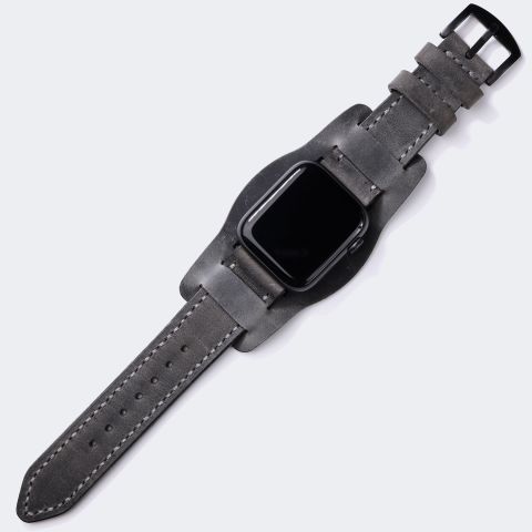 Bund Strap - Çift Kat Deri Apple Watch Kayışı - Antik Gri