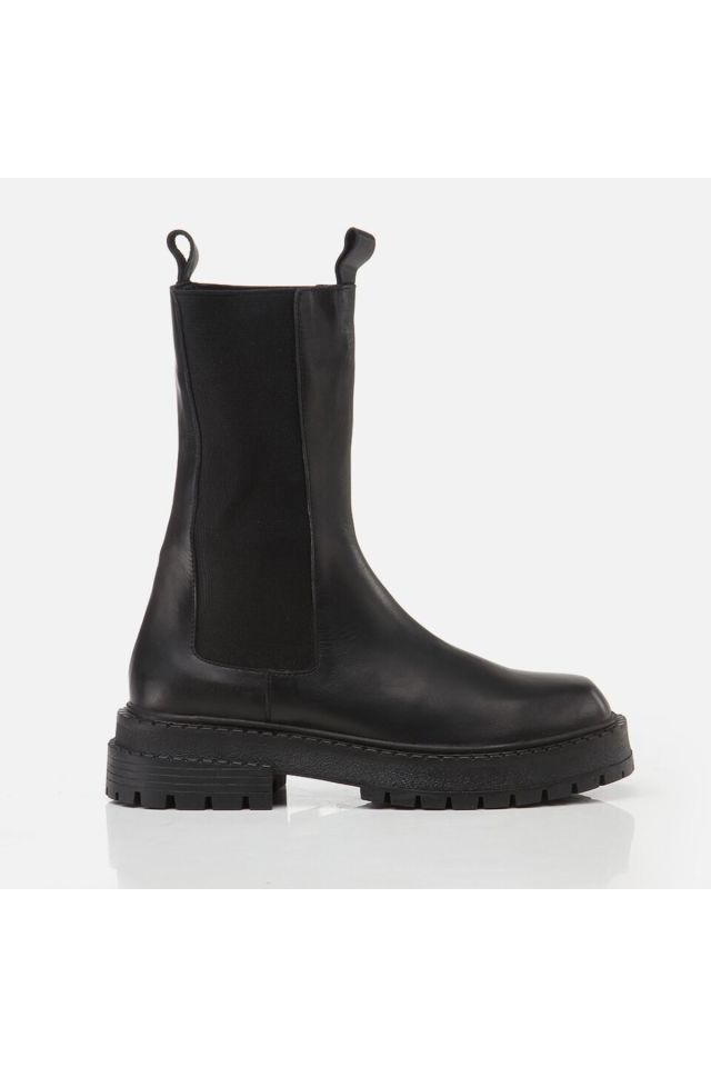 Genuine Leather Black Women's Flat Boots