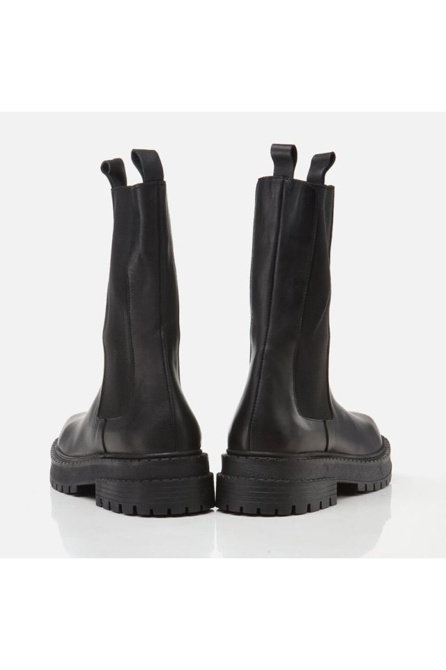 Genuine Leather Black Women's Flat Boots