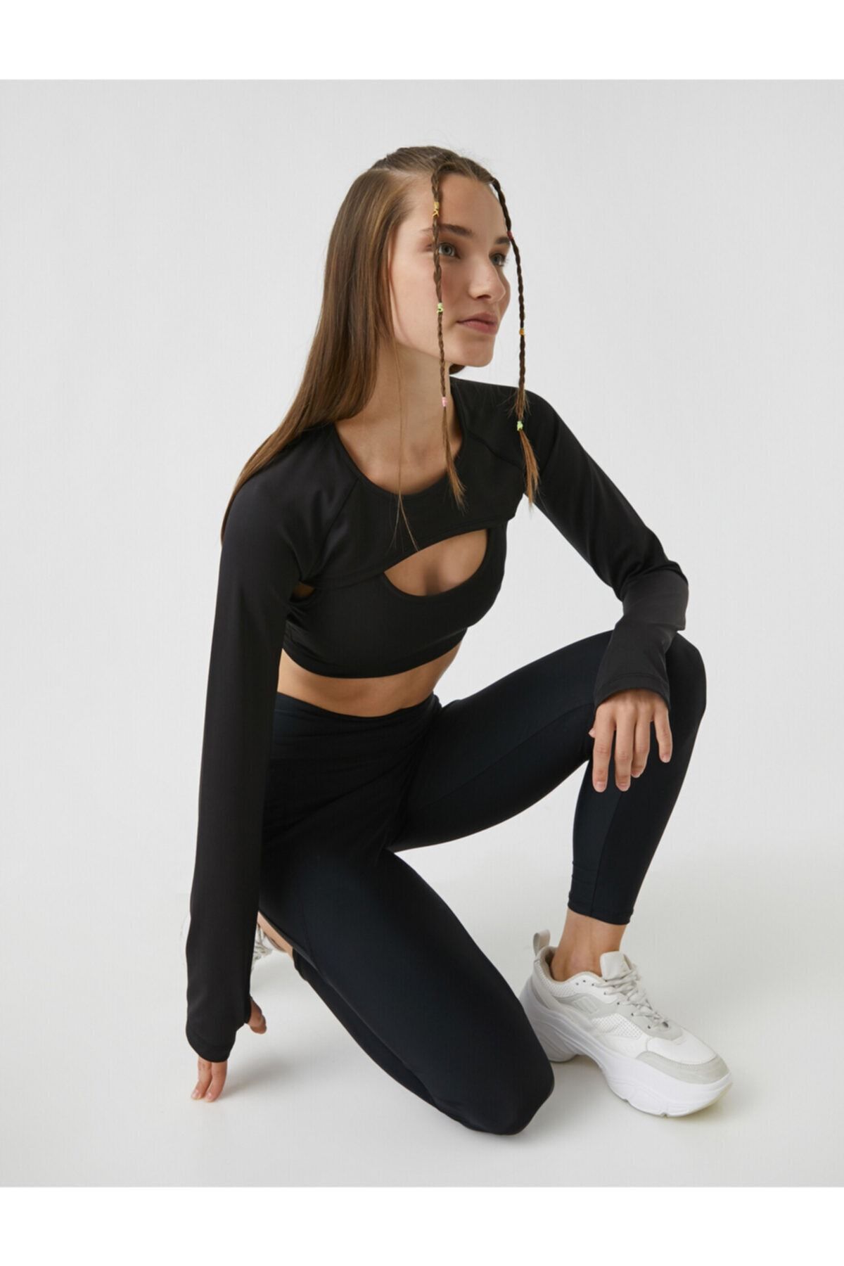 Long Sleeve Crop Sports Bra With Window Detail