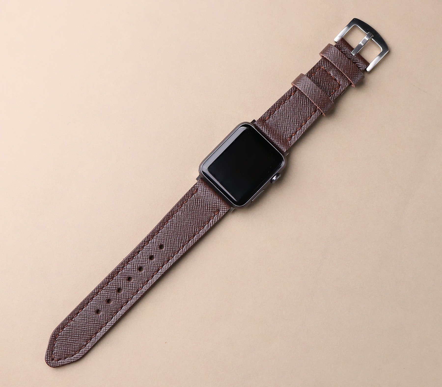 Saffiano Leather Apple Watch Strap - Bitter