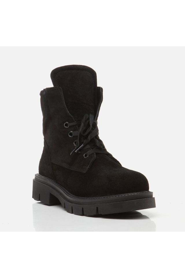 Genuine Leather Black Women's Flat Boots