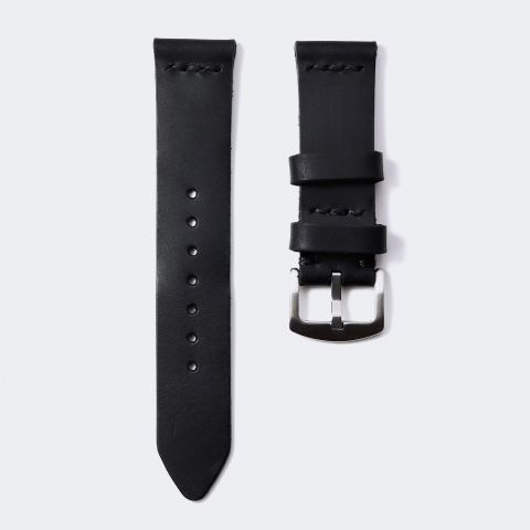 Single Layer Leather Watch Strap - Black