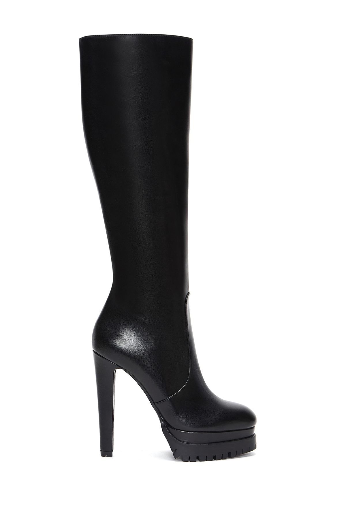 Women's High-Heeled Platform And Zippered Leather Boots
