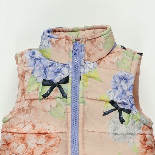 Girl's Floral Patterned Stand-Up Collar Micro Vest