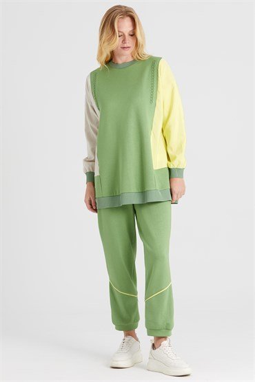 Embossed Printed Tunic Pants Set GREEN