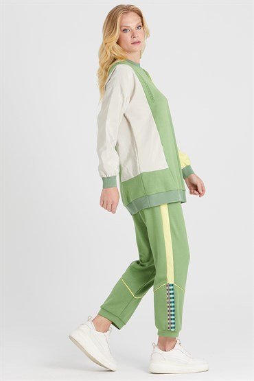 Embossed Printed Tunic Pants Set GREEN