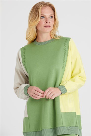 Embossed Printed Tunic Pants Set GREEN