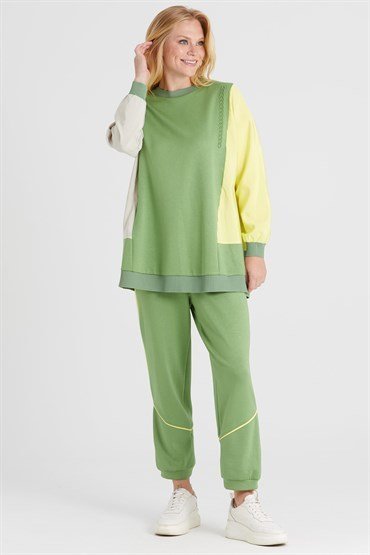 Embossed Printed Tunic Pants Set GREEN