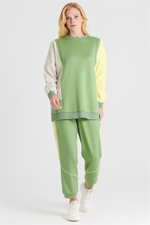 Embossed Printed Tunic Pants Set GREEN