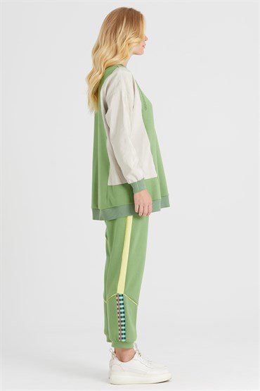 Embossed Printed Tunic Pants Set GREEN