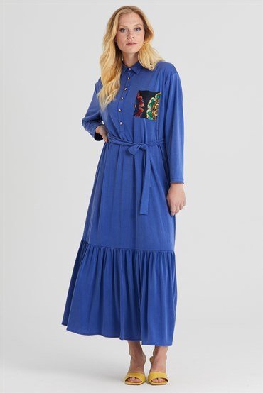 Pocket Patterned Dress SAX