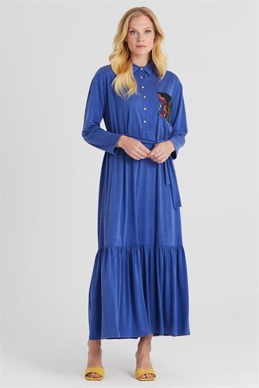 Pocket Patterned Dress SAX