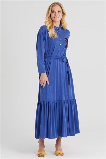 Pocket Patterned Dress SAX