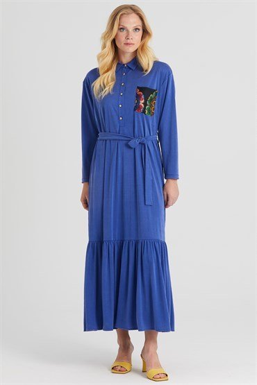 Pocket Patterned Dress SAX