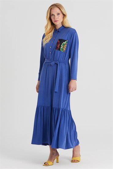 Pocket Patterned Dress SAX