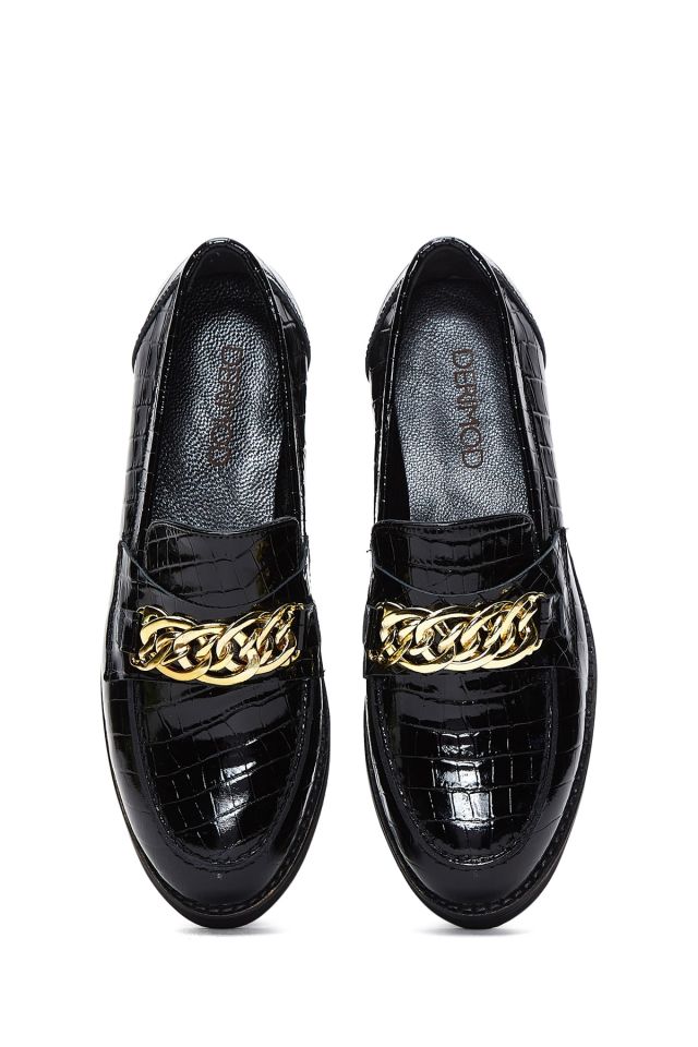 Women's Chain Detailed Leather Loafers