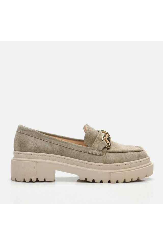 Genuine Leather Khaki Women's Loafers
