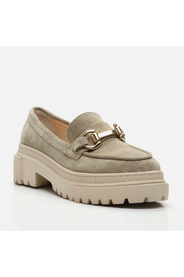Genuine Leather Khaki Women's Loafers