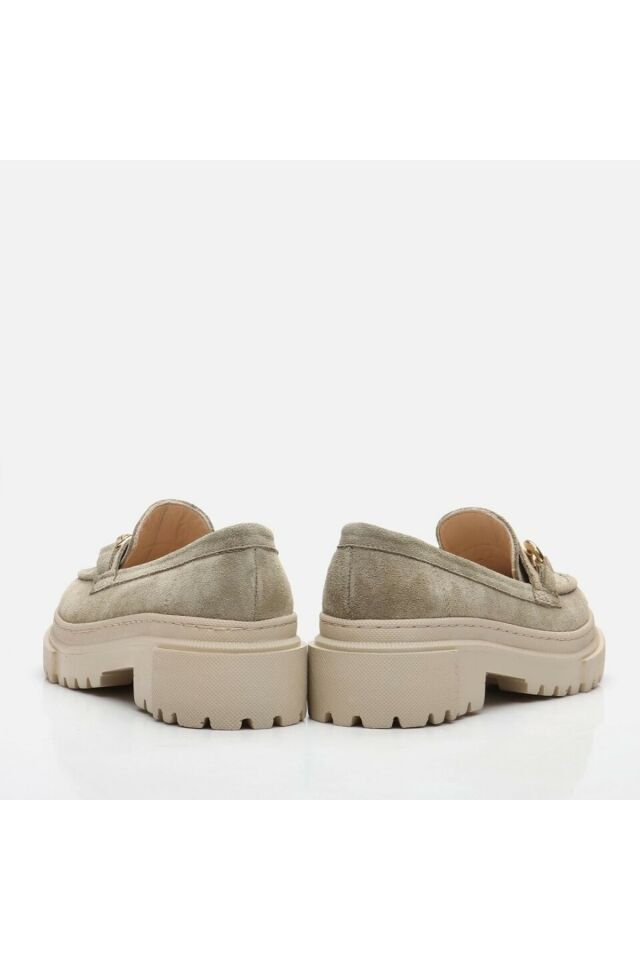 Genuine Leather Khaki Women's Loafers