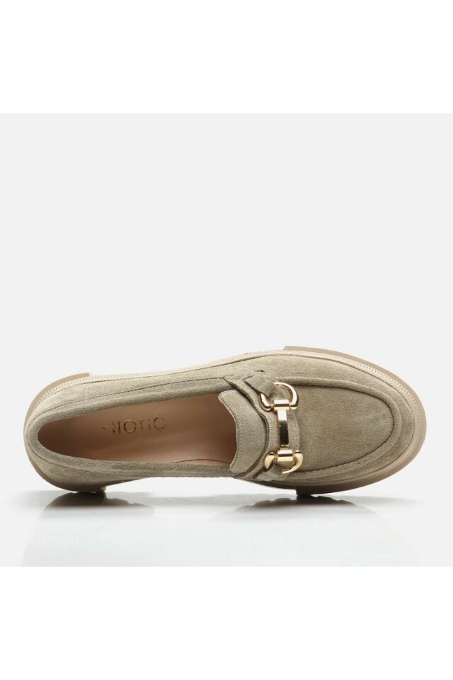 Genuine Leather Khaki Women's Loafers