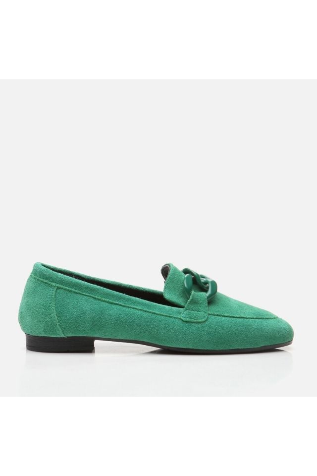 Hakiki Deri Yeşil Kadın Loafer