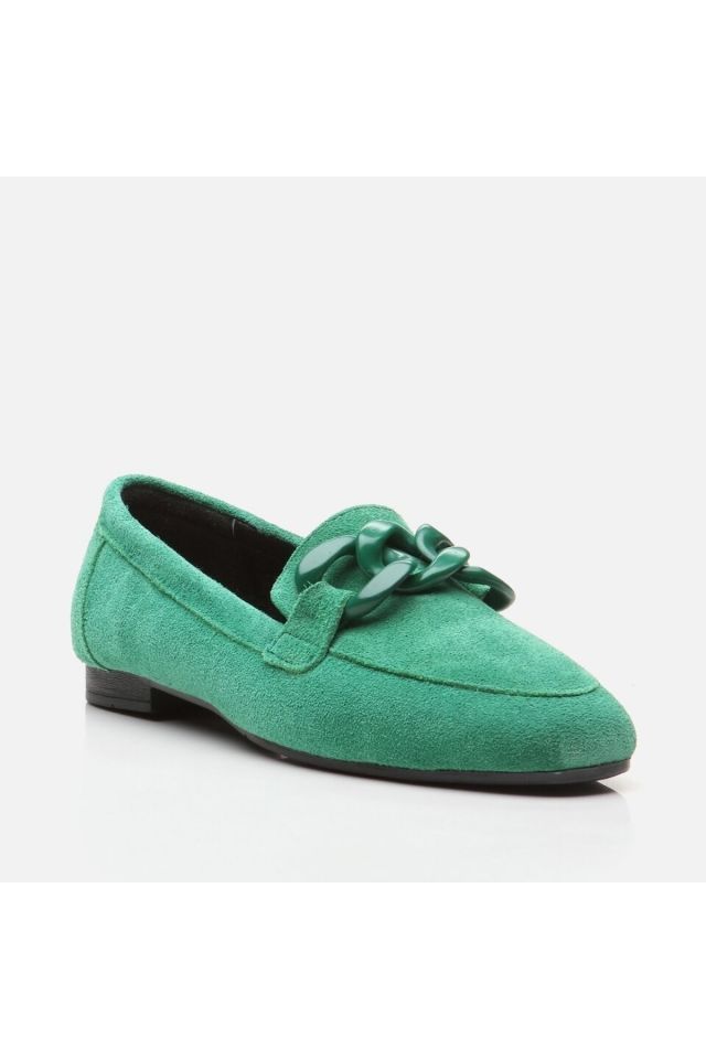 Hakiki Deri Yeşil Kadın Loafer
