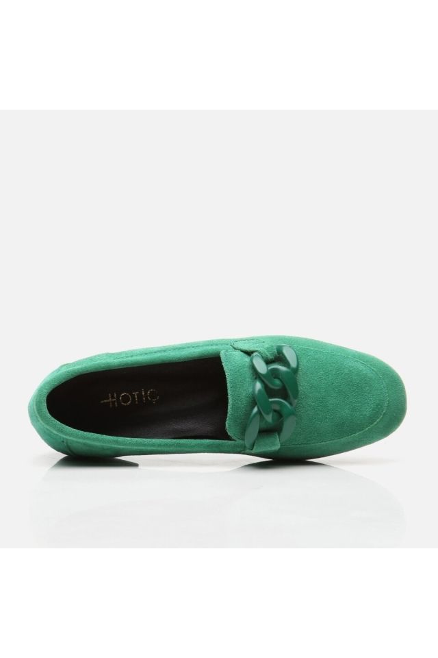 Hakiki Deri Yeşil Kadın Loafer