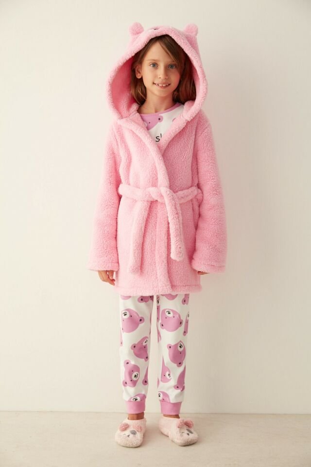 Açık Pembe Kız Çocuk G. Pink Bear Robe Sabahlık