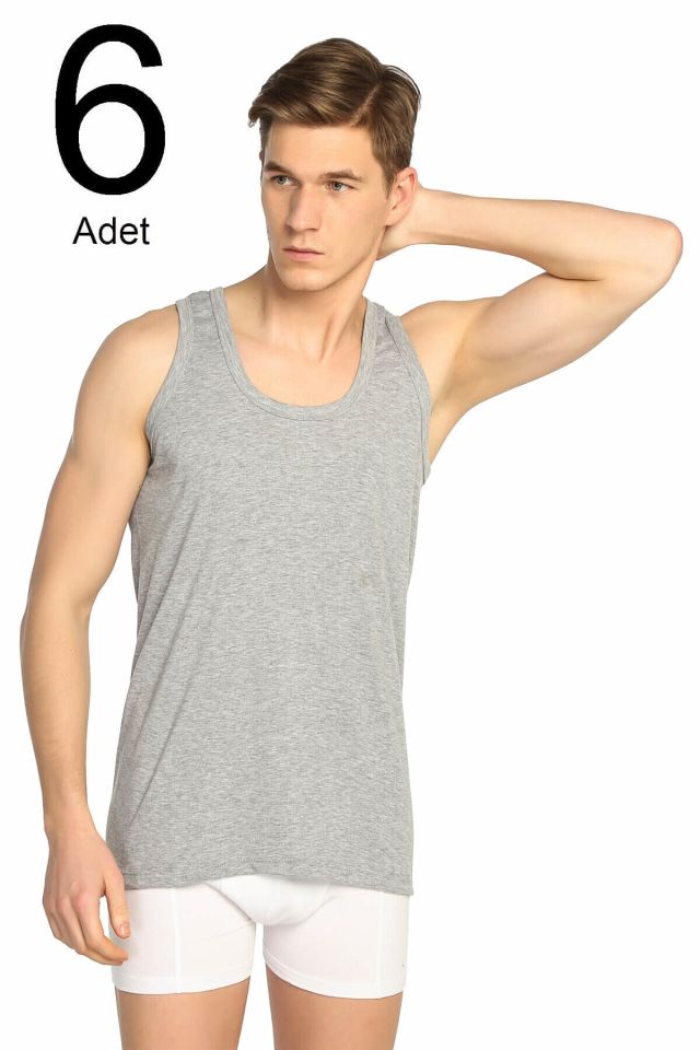 Men's Gray 6 Pack Rib Classic Singlet