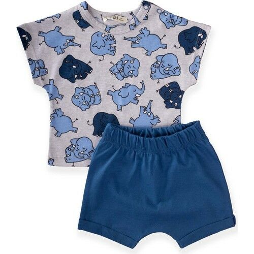 Patterned Shorts Suit 0-3 Ages Gray Melange