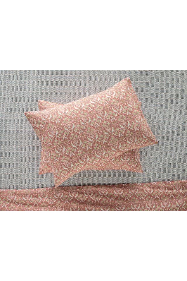 Bird And Anemons Easy-Iron 2-Pack Pillowcase 50x70 Cm Pink