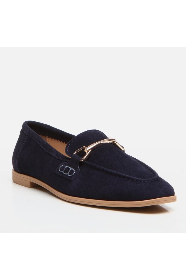 Hakiki Deri Lacivert Kadın Loafer