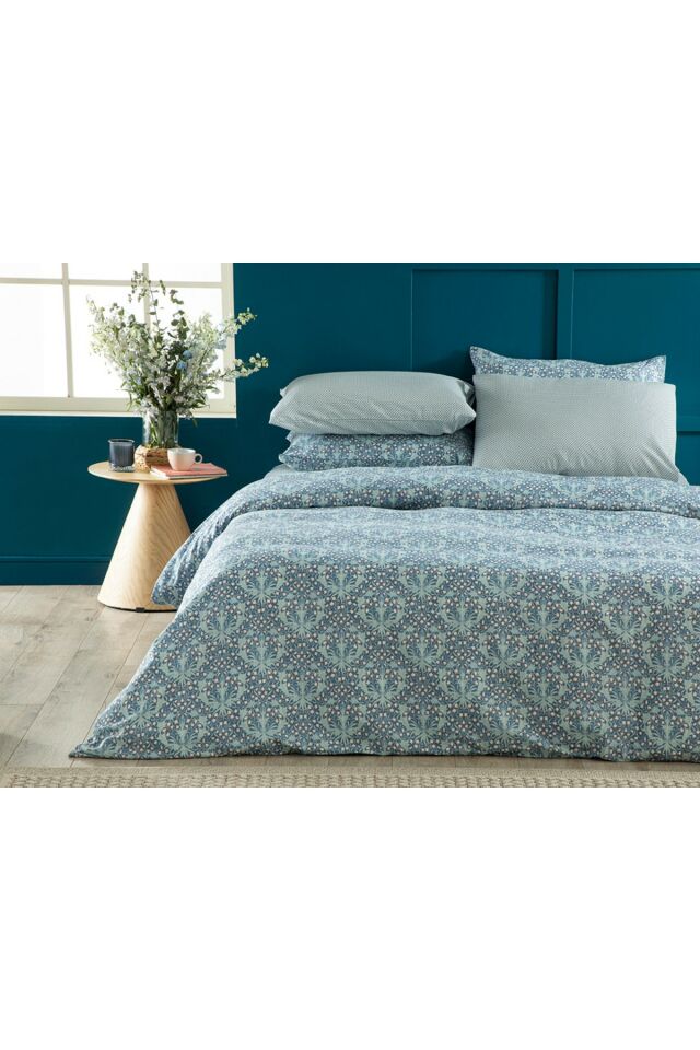 Tulip Blues Easy to Iron Double Duvet Cover 200x220 Cm Navy Blue