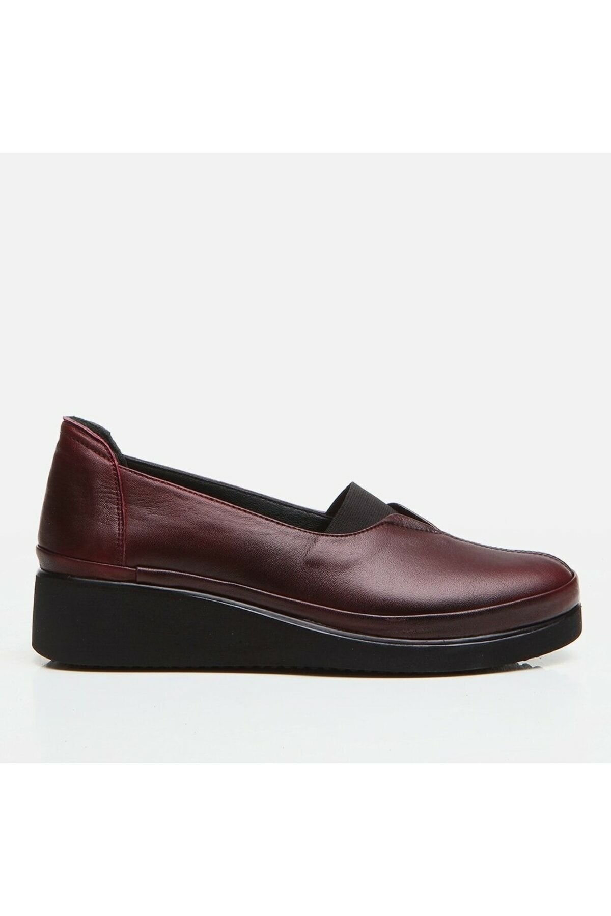 Hakiki Deri Bordo Kadın Loafer