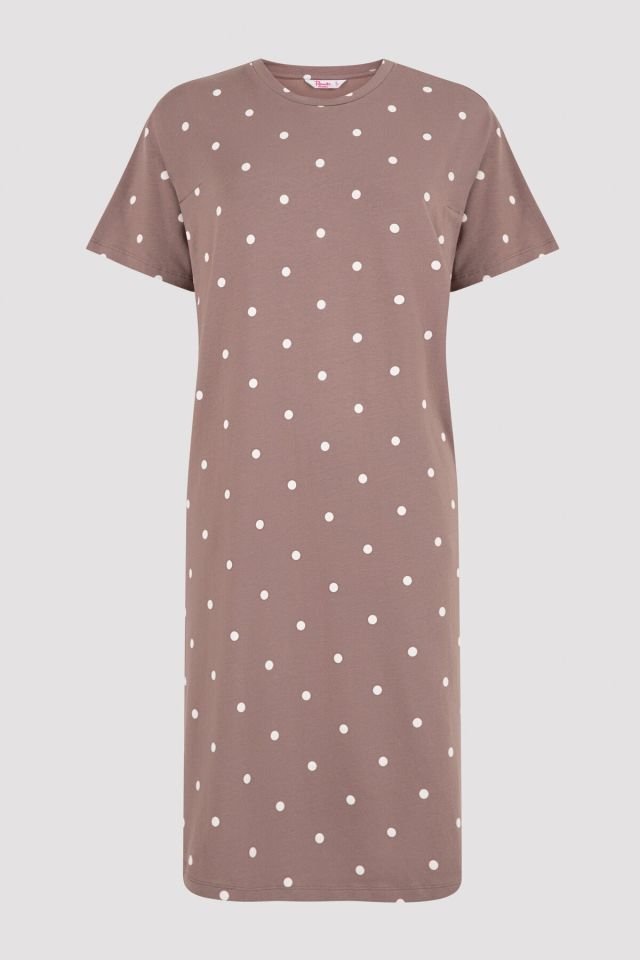 Gri Mama Hamile Cinnamon Dots Elbise